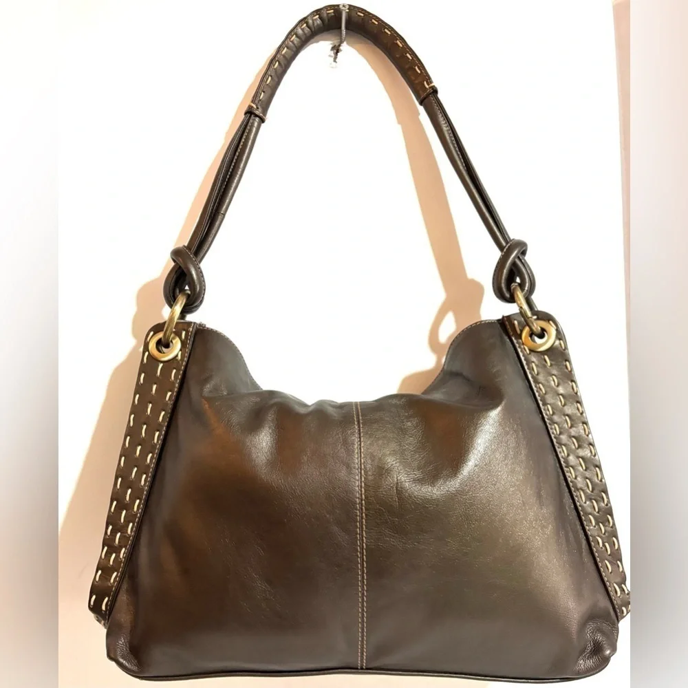 Michael  Rome Elegant Brown Leather Hobo Bag